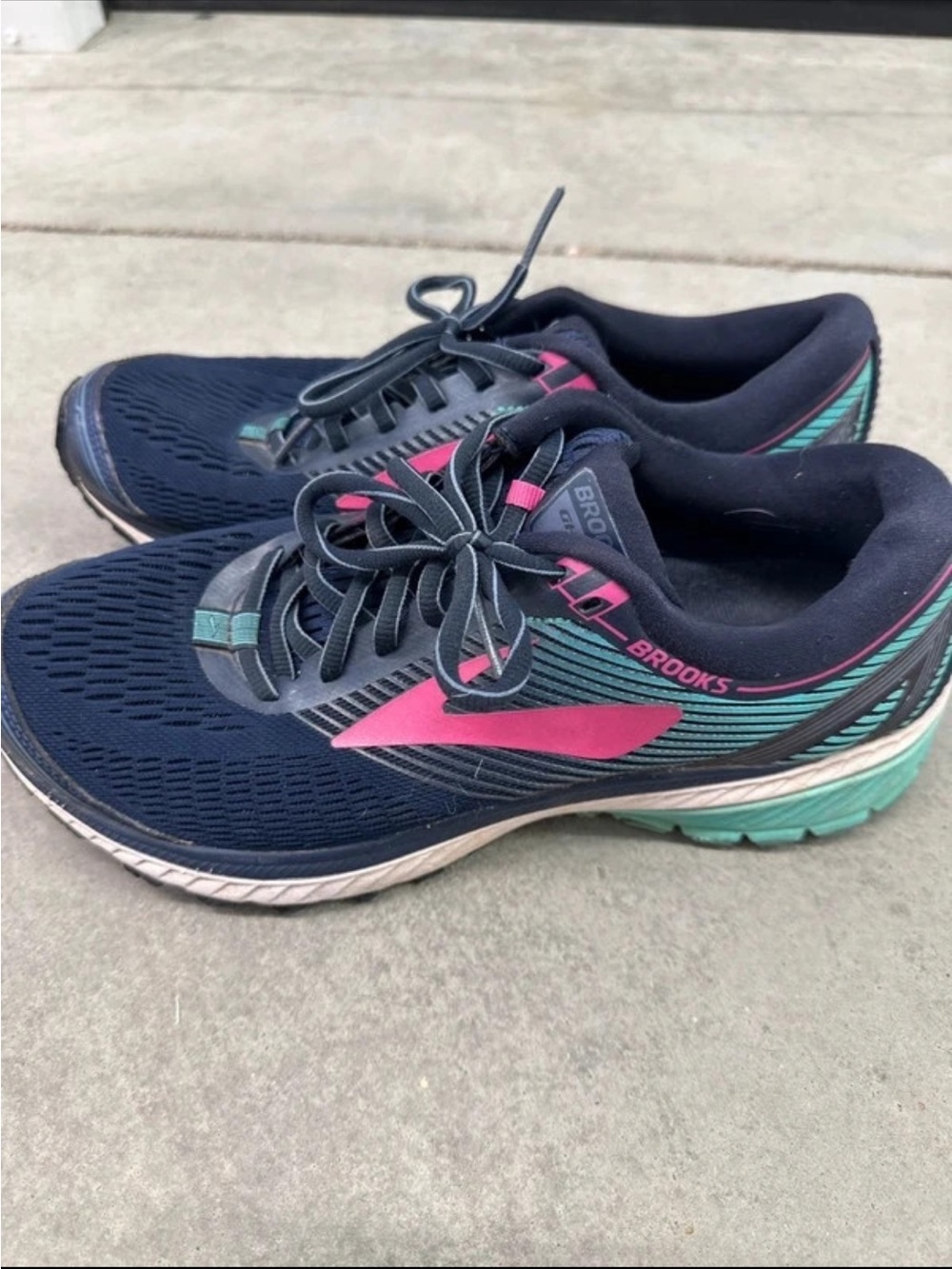 Brooks Women's Navy Running Sneakers with Pink & Teal Details